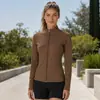 Top esportivo justo de manga longa cintura alta para academia, corrida, treino, jaqueta esportiva com gola alta e zíper para mulheres atacado