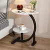 Mesita de noche doble capa mesa redonda mesa auxiliar simple balcón pequeño dormitorio hogar mesa de café simple estante de almacenamiento mesita de noche