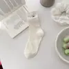 Meias Arrastão Bordadas com Laço Estilo Coreano Ins, Meias Respiráveis de Malha para Primavera e Verão para Mulheres, Meias Longas Versáteis com Patchwork de Listras Verticais