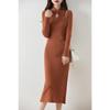 Nuevo vestido de lana chino de otoño e invierno para mujer, cheongsam retro, vestido largo elegante a la cadera, suéter ajustado mejorado.