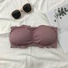 Verão Threaded Algodão Puro Uma Palavra Envoltório Peito Sexy Tubo com Almofada no Peito Push-up Underwear Sutiã Feminino Sem Alças Antiderrapante