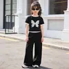 Conjunto de Manga Corta para Niñas Ropa de Verano Estilo Coreano Conjunto de Ropa de Moda para Niños Mayores Conjunto de Dos Piezas de Manga Corta y Pantalón Largo para Niñas Pequeñas