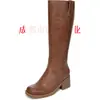 Novas Botas de Cano Alto Estilo Outono e Inverno, Botas Vintage Marrons, Sapatos Europeus e Americanos de Salto Alto, Botas Altas, Botas Femininas de Tamanho Grande