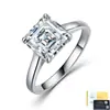 Anillo de Plata de Ley S925 con Moissanita para Mujer, Anillo de Gran Quilate Corte Ascher 8*8mm, Anillo de Compromiso de Lujo Ligero, Hip-Hop Lujo Ligero