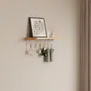 Estante de Pared para Sala de Estar, Estante de Almacenamiento de Madera Maciza, Estilo Madera Natural, Barra de Comedor, Estante Decorativo Multicapa, Portavasos, Panel Divisor