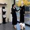 Vestido de Punto Negro de Manga Larga para Mujer, Estilo Maduro y Sencillo, Otoño/Invierno, Ceñido a la Cintura, Adelgazante, Elegante, Falda Larga