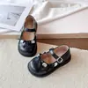 Sapatos Infantis 2026 Primavera/Verão Novo Estilo Coreano Laço com Strass Sapatos Rasos de Couro para Meninas Sapatos de Princesa Moda Sapatos Individuais para Meninas