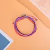 Pulseira de Corda de Cera Colorida Estilo Europeu e Americano Tecida à Mão com Múltiplas Camadas e Pequeno Pingente de Liga Metálica Ajustável Simples