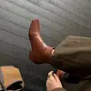 34-42 Tamanho Grande Comércio Exterior Botas Femininas de Cano Curto Novas Simples Versáteis Bico Quadrado Salto Baixo Grosso Zíper Traseiro Couro Genuíno Botas de Moda
