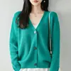 Cardigan de tricô grosso de algodão puro estilo preguiçoso com gola V para mulheres, jaqueta suéter casual de tricô folgada, peça superior quente