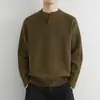 Suéter Henley de algodão puro de alta qualidade para homens, outono e inverno, solto, simples, casual, estilo old money, malha base espessa