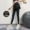 Pantalones de Fitness con Forro Polar de Primavera con Bolsillos, Pantalones de Yoga Falsos de Dos Piezas para Mujer, de Cintura Alta, Levanta Glúteos, Pantalones Deportivos para Correr y Entrenamiento