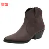 LiuFu 2026 Otoño/Invierno Nuevo Estilo Europeo y Americano En Stock Talla Grande Escote Bajo Tacón Grueso Botas para Mujer WISH Amazon Botas de Cuero