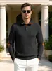Ropa de Hombre Transfronteriza Cuello Alto Americano Jacquard Texturizado Patchwork Manga de Color Parche Manga Larga Camisa Polo Sudadera Casual Amazon