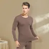Traje de Ropa Interior Térmica Engrosada para Hombre de Invierno Forrado de Polar de Seda y Lana Cepillado por Ambos Lados A prueba de Frío Ropa y Pantalones Calientes de Otoño