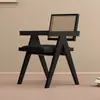 Silla de Comedor de Madera Maciza para el Hogar, Silla Chandigarh Estilo Mediados de Siglo, Silla con Reposabrazos Suaves Estilo Wabi-Sabi, Silla de Ratán para Ocio