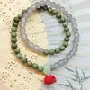 Pulseira Duplo Círculo de Lótus de Cinábrio e Sândalo Verde Nova Joia de Rosário Novo Estilo Chinês Pulseira Pequena Criativa