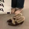 Zapatos de algodón tipo Birkenstock para mujer que aumentan la altura, forrados de polar, colección de invierno 2026, ropa de abrigo de otoño, zapatos peludos de tacón alto, mocasines cálidos