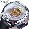 Jaragar Reloj mecánico automático para hombre de negocios casual europeo y americano, azul, cristal, hueco, esfera grande
