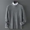 Suéter de punto de cachemira 100% lana para hombre, cuello redondo, otoño e invierno, grueso, tejido de ochos, corte holgado, capa base casual