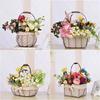 Cesta de flores pequeña portátil de hierro, arreglo floral, cesta de flores secas tejidas de ratán, decoración de sala de estar, accesorios de fotografía, cesta de flores