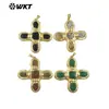 Wt-P2034 Obsidiana Natural Jade Verde Piedra Cruzada Colgante Chapado en Oro de 18 Quilates Accesorios Semi-Terminados Hechos a Mano