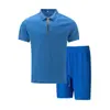 Traje Casual de Verano Transfronterizo para Hombre, Camiseta de Manga Corta Lisa de Waffle con Cremallera y Solapa, Pantalones Cortos