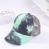 Celebridade da Internet Feminina Boné de Beisebol Tie-Dye Respirável para Rabo de Cavalo Novo Camuflado Estampado Boné com Aba Longa para Sombra Boné de Rede