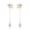 Pendientes Largos Estilo Bosque de Hojas de Perla Pendientes de Perla de Agua Dulce Elegantes Clavos de Oreja de Plata Pendientes Nuevos de Moda para Mujer