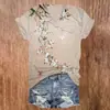 Blusas de manga corta para mujer transfronterizas, camisetas de cuello en V para mujer con diseño estilo chino y estampados florales, impresión 3D, disponibles para venta al por mayor a partir de una pieza