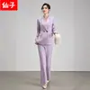 Nuevo Conjunto de Traje Profesional para Mujer Otoño/Invierno 2026 en Morado para Entrevista, Blazer Casual con Pantalones de Campana, Ropa Formal para Oficina