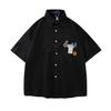 Camisa de manga curta decorativa de flor retrô estilo japonês para homens e mulheres Verão Street Design Sense Loose bf Couple Casual Shirt