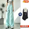 Pantalones frescos de pierna ancha de tiro alto para verano, ligeros, con cordón, corte holgado, adelgazantes, casuales, cintura elástica, corte recto, color liso, largos