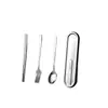 Conjunto de Talheres de Aço Inoxidável 316L Colher Hashi Três Peças Pessoa Única Portátil Talheres Presente para Estudante Talheres Caixa Portátil