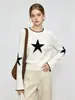 Tricô jacquard simples e estiloso com padrão de estrelas, manga longa, para mulheres, estilo outono precoce, versátil com mangas levemente flare, suéter de outer wear macio e aconchegante