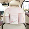 Bolsa de almacenamiento para coche Blue Rain, diseño de oso tulipán y conejo de dibujos animados, organizador multifuncional de cuero para el respaldo del asiento del coche