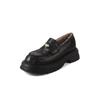 Dois tipos de mocassins internos estilo estrangeiro Coringa com forro de lã de moeda de ouro 2025 primavera salto médio grosso bico redondo couro boca profunda sapatos de sola única para mulheres