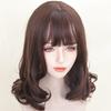 Peluca de Gorro con Flor de Pera para Mujer Cubre Cabeza Completa para Clavícula Flequillo de Dibujos Animados Lolita Cabello hasta los Hombros Peluca Esponjosa de Onda de Agua