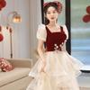 Vestido para Brindis de Novia 2026 Nuevo Estilo Borgoña Nuevo Estilo Chino Lujo Ligero Nicho Compromiso Lujo Ligero Vestido de Noche de Regreso a Casa para Mujeres
