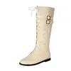 Novas botas de cowboy western estilo britânico com tiras de fivela, design de cano alto, salto baixo, botas de motocicleta, tamanhos 40-48, plus size, para exportação