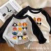 Camiseta de Manga Larga de Algodón Puro para Niños y Niñas Primavera y Otoño Nueva Ropa de Dibujos Animados Cómoda Camiseta Base Infantil Bebé Estilo Occidental Top de Moda