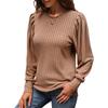Amazon Comercio Exterior Europeo y Americano Camiseta de Punto Sencilla para Mujer, Manga Larga Abullonada con Rayas de Canalé