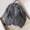 Suéter Cinza de Malha de Alta Qualidade com Logo Bordado de Desenho Animado Jaqueta Outono e Inverno Casual Preguiçoso Tops Casal Malha da Moda