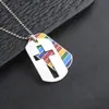 Collar Cruz de Letra Brillante Personalizado para Hombre Transfronterizo Europeo y Americano Acero Inoxidable Arcoíris Marca Militar Joyería al por Mayor
