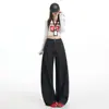 Jeans Juvenil Laranja # Azul Denim de Cintura Alta Wide Leg para Mulheres, Caimento Solto, Emagrecimento, Valoriza a Silhueta, Versátil e Estiloso