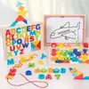 Blocos de Construção de Corda com Letras para Bebês de 3-6 Anos Quadro de Desenho Dupla Face Feito à Mão Brinquedos Educacionais de Alfabetização Árabe