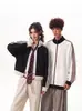 Sudadera cárdigan de manga larga con cuello alto, bloques de color y rayas estilo americano para hombres y mujeres, versión coreana para parejas, chaqueta deportiva de moda para primavera y otoño