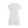 Vestido casual elegante de manga bufante com decote V para mulheres, estilo francês europeu e americano