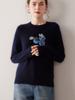 Suéter de Cashmere para Mulheres 100% Cashmere Puro Outono e Inverno Novo Estilo Gola Redonda Pulôver Jacquard de Mirtilo Manga Longa Tricotado Camisa Base
