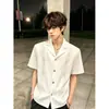 Camisa Bordada Estilo Palacio con Hombreras de Seda Helada de Manga Corta para Hombre, Moda de Verano para Modelos Masculinos, Camisa de Manga Media con Cuello Cubano con Sentido del Diseño